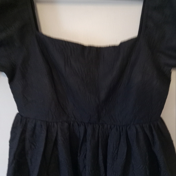 Lulus Adorable Mood Black Floral Jacquard Puff Sleeve Babydoll Dress Size M - Picture 6 of 13